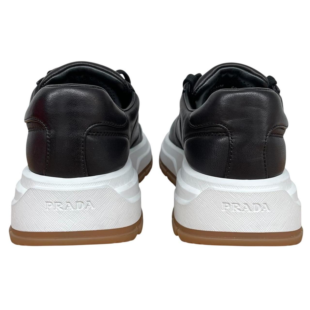 Prada Black and White Triangle Logo Leather Trainers