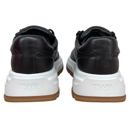 Prada Black and White Triangle Logo Leather Trainers