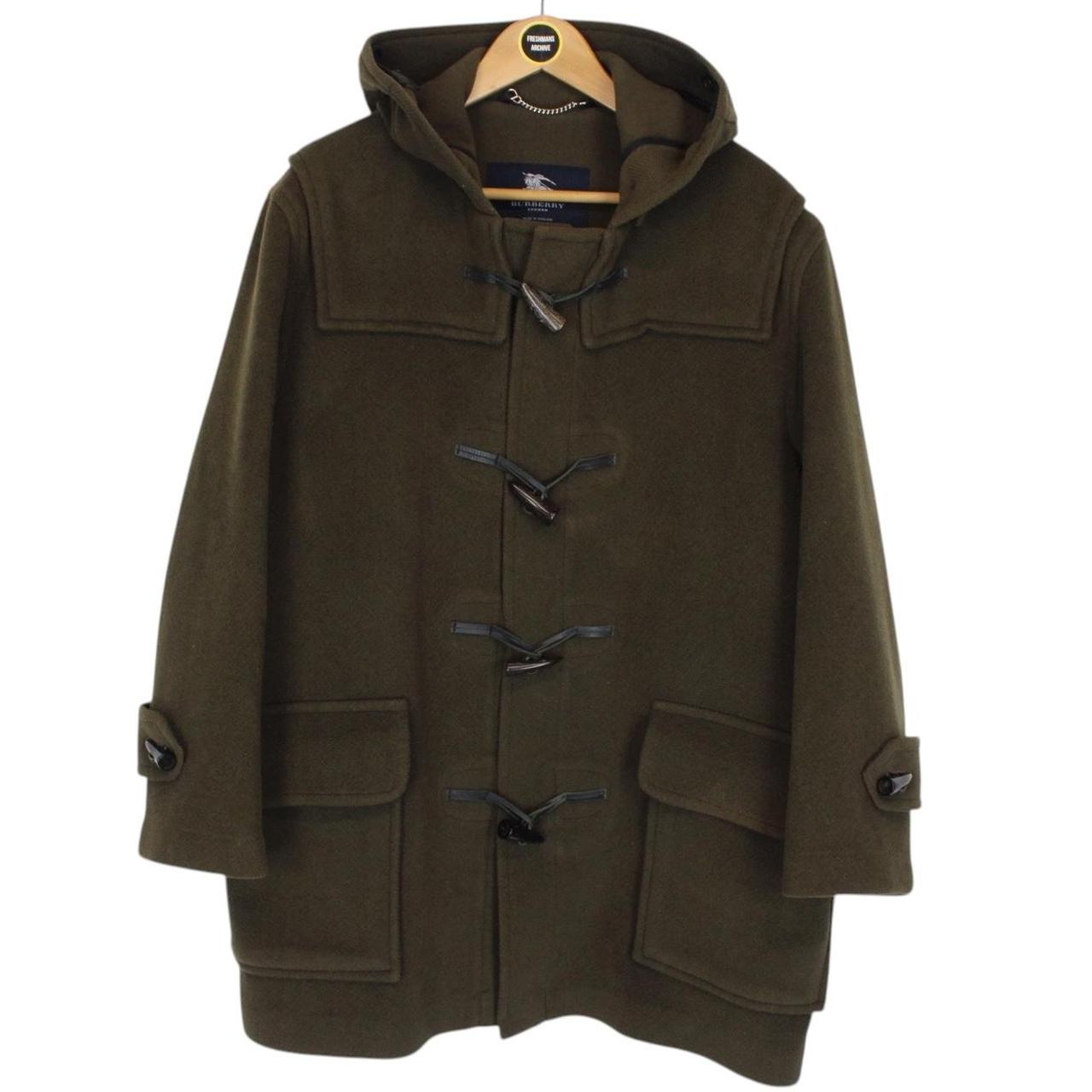 Vintage Burberry London Khaki Green Wool Duffle Coat