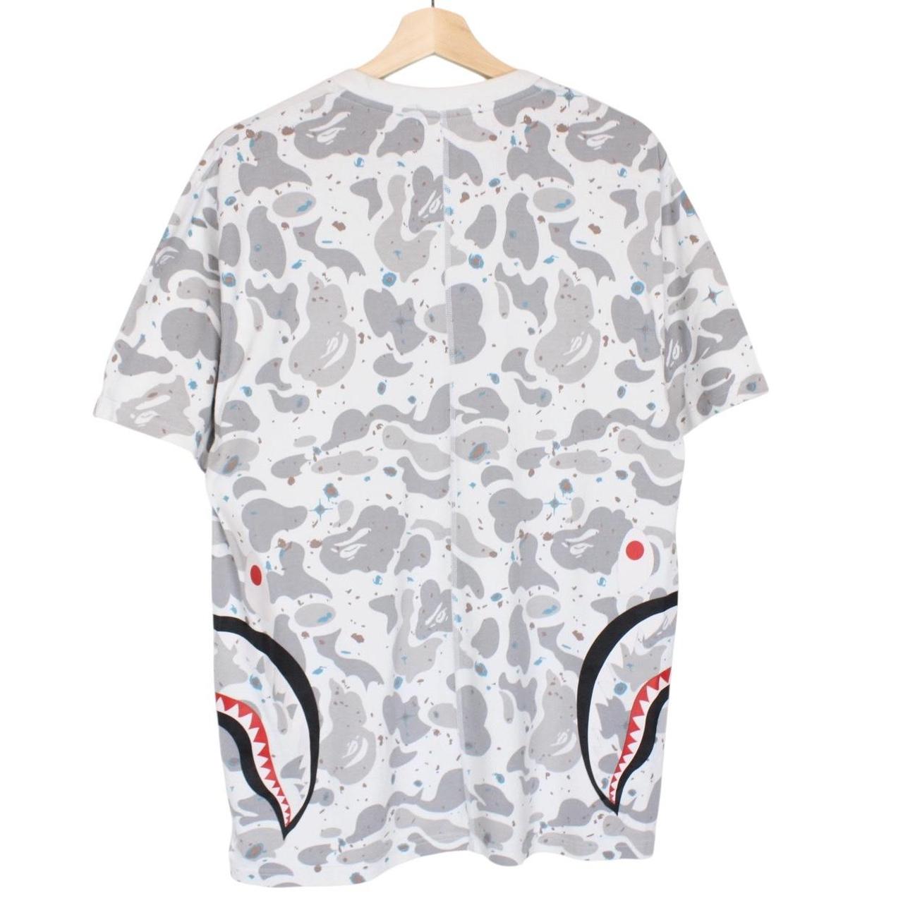 Bape White and Grey Space Camo Side Shark Short Sleeve T-Shirt