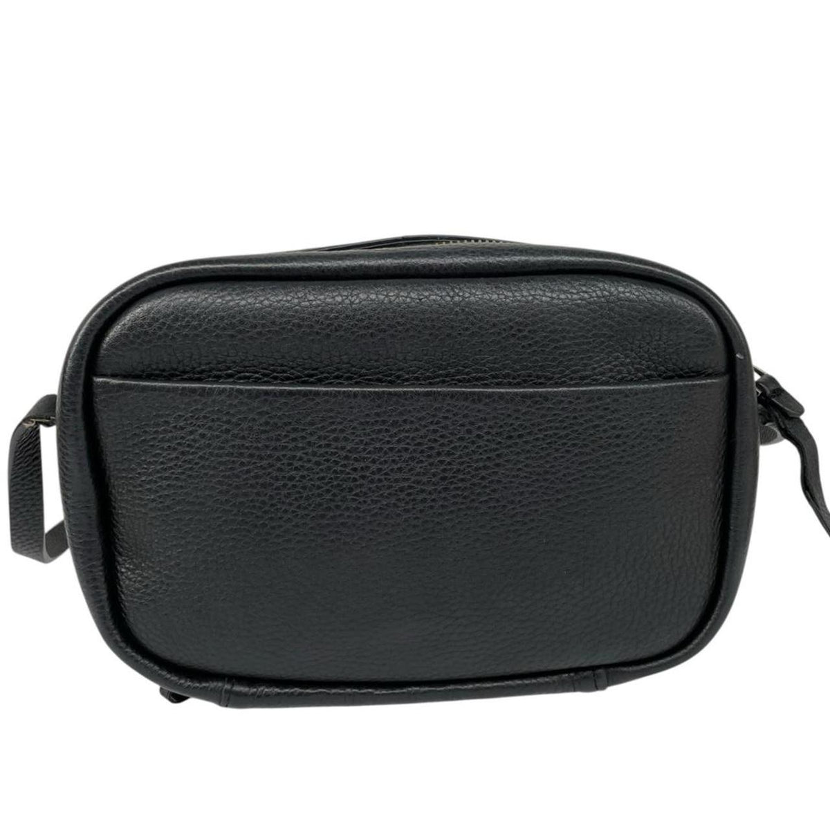 Balenciaga black leather messenger bag with embossed logo and minimalistic design.