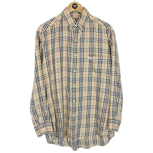 Vintage 90s Burberry Beige Nova Check Cotton Long Sleeve Shirt