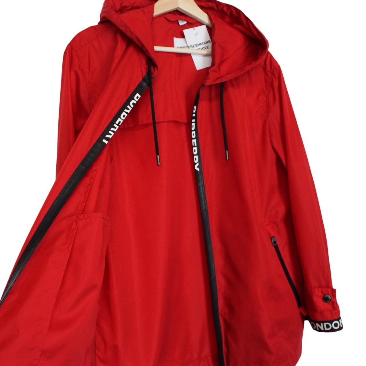 Burberry Red and Black Logo Tape Econyl Full Zip Hooded Jacket