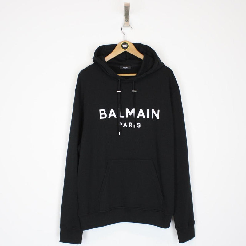 Balmain Paris Black and White Logo Print Pullover Hoodie Jumper