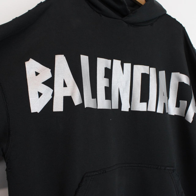 Balenciaga Black and Silver New Tape Type Oversized Hoodie