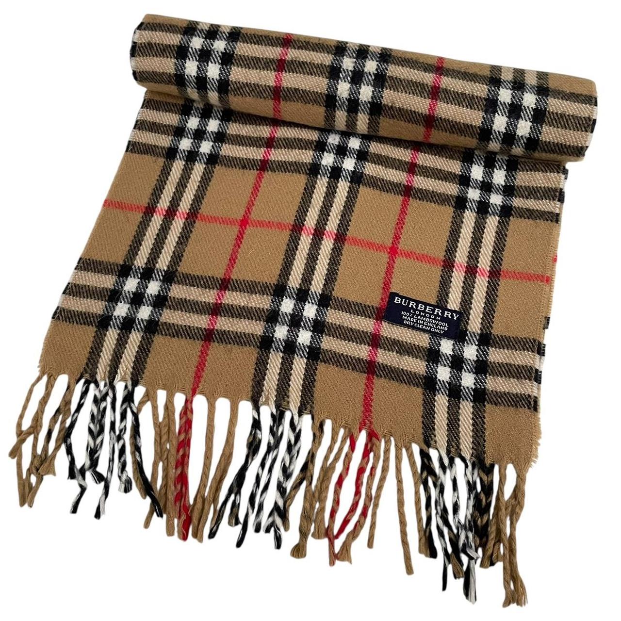 Vintage 90s Burberry Tan Brown Nova Check Lambswool Scarf