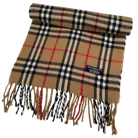 Vintage 90s Burberry Tan Brown Nova Check Lambswool Scarf
