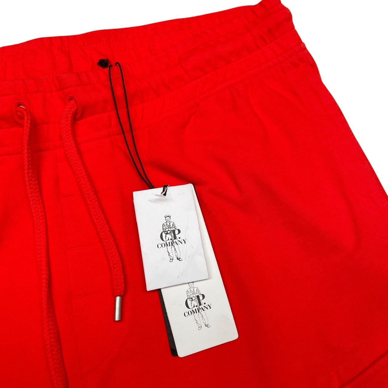 CP Company Red Cotton Micro Lens Fleece Jogger Shorts