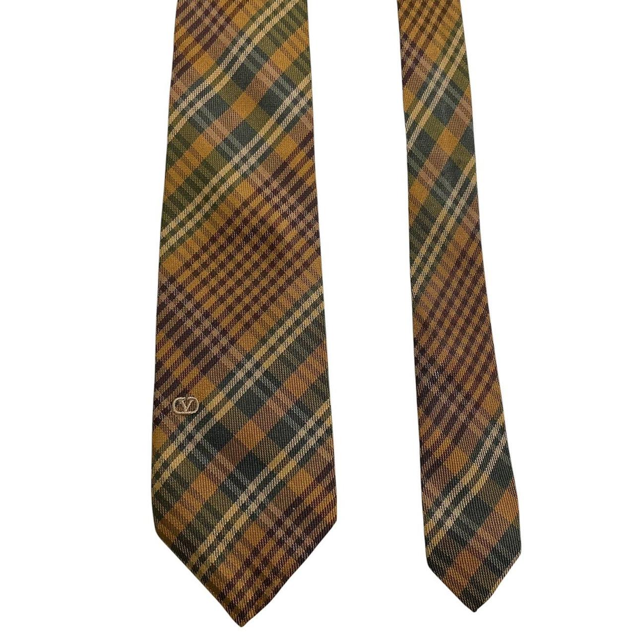 Valentino multicoloured checked silk tie in cream with intricate pattern design.