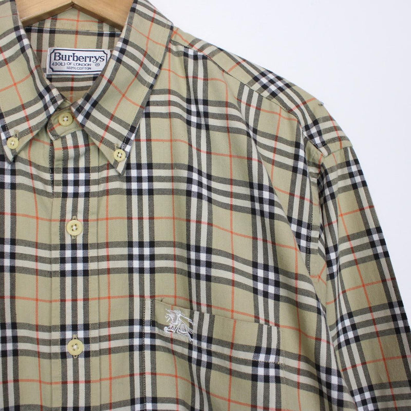 Vintage 90s Burberry Beige Nova Check Long Sleeve Cotton Shirt