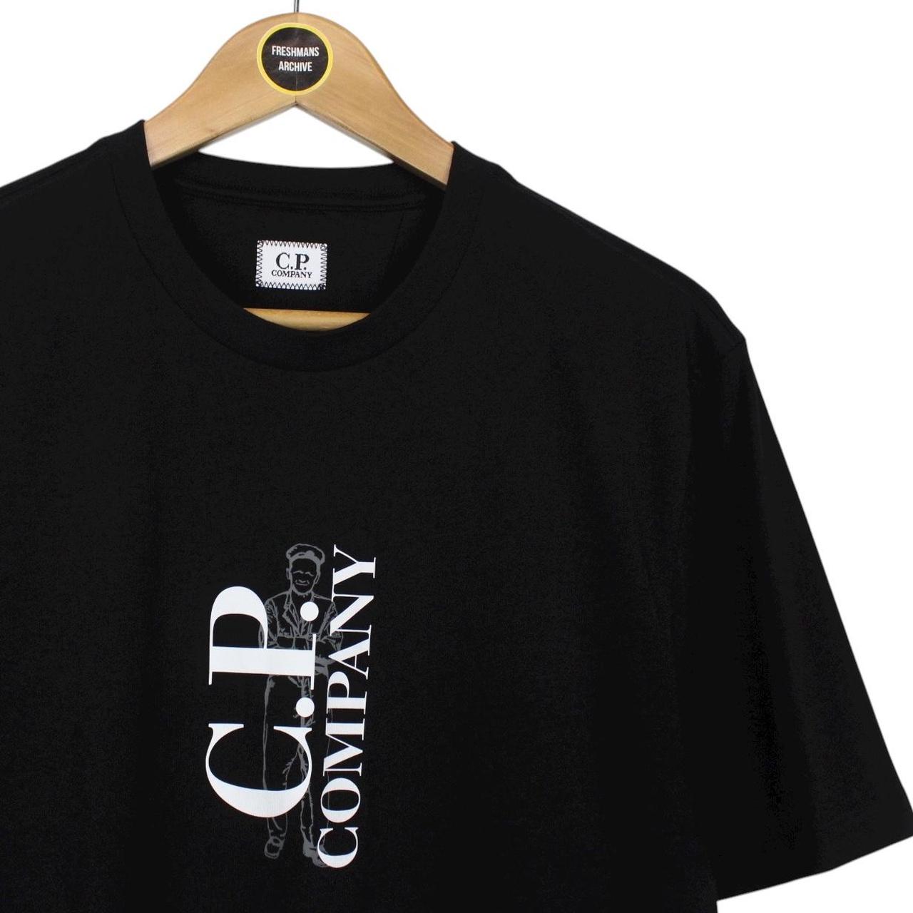 CP Company Black and White Sailor 30/1 Vertical Logo Cotton Short Sleeve T-Shirt