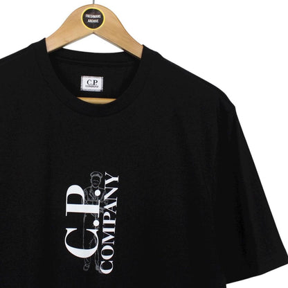 CP Company Black and White Sailor 30/1 Vertical Logo Cotton Short Sleeve T-Shirt