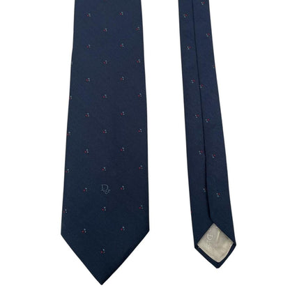 Vintage Christian Dior Navy Blue Logo Polyester/Silk Tie