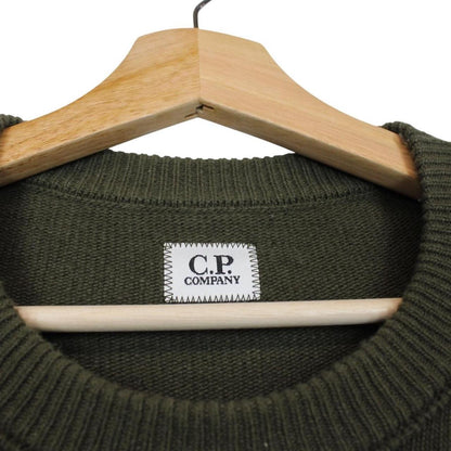 CP Company Khaki Green Wool Blend Knit Lens Jumper