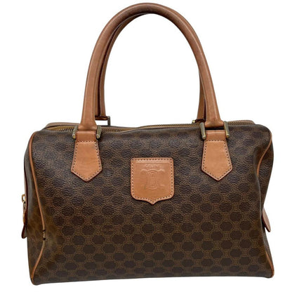 CELINE duffel bag brown and tan Macadam pattern with logo and visible wear.