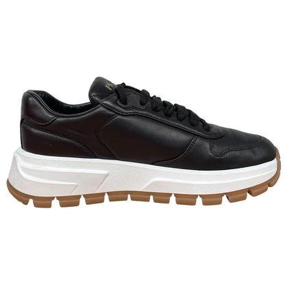 Prada Black and White Triangle Logo Leather Trainers