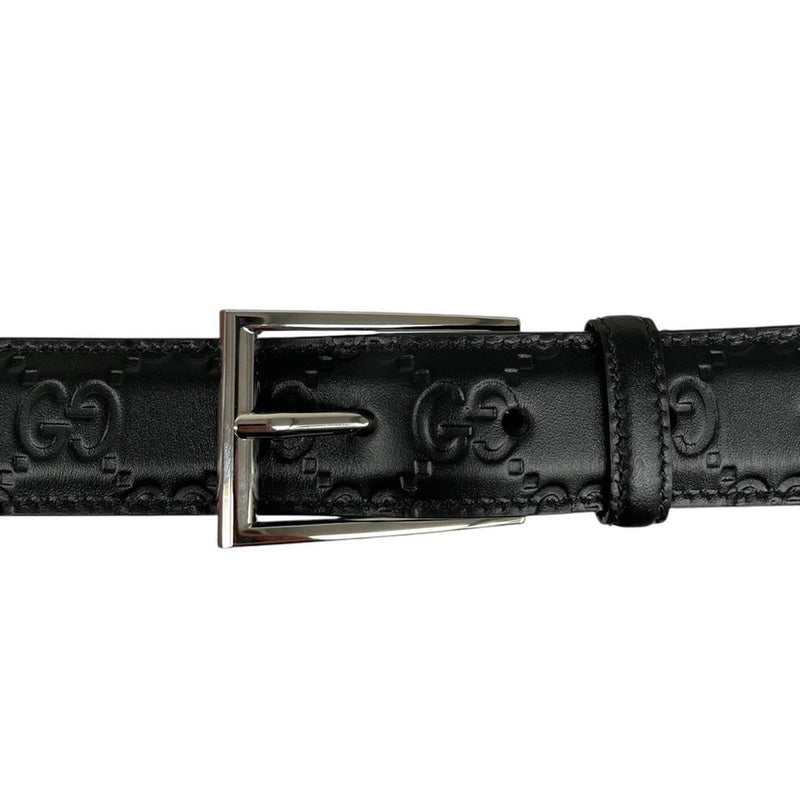 Gucci Black Guccisima GG Monogram Leather Belt with Silver Buckle