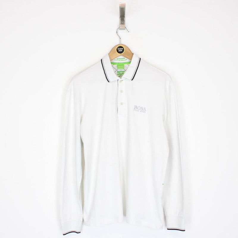 Hugo Boss White Long Sleeve Cotton Polo Shirt