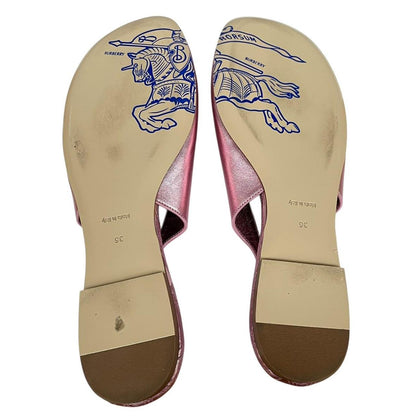 Burberry Metallic Pink Leather Slingback Ballerinas Pumps