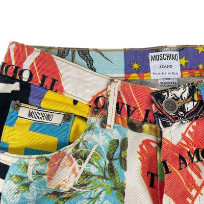 Vintage 90s Moschino Multicoloured Opposites Ying Yang Tapered Fit Jeans