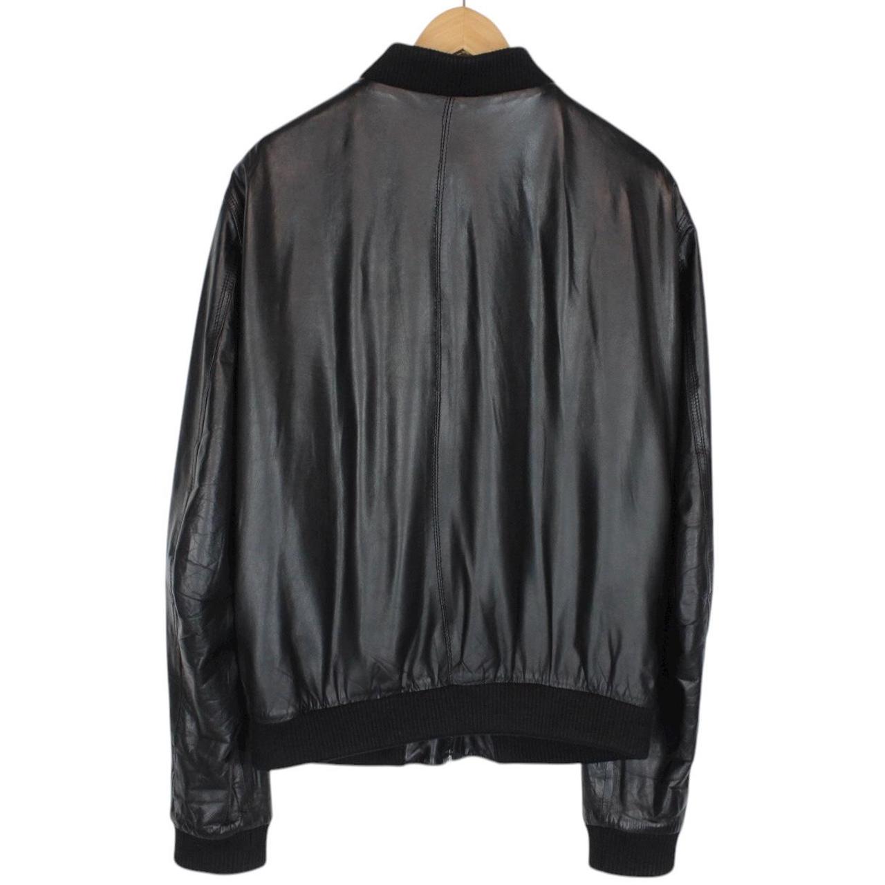 Dolce &amp; Gabbana Black Full Zip Logo Plaque Leather Jacket