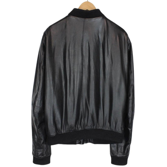 Dolce &amp; Gabbana Black Full Zip Logo Plaque Leather Jacket