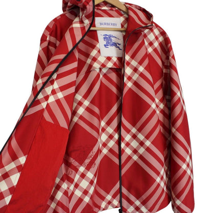 Burberry London Red and White Full Zip Nova Check Hooded Jacket