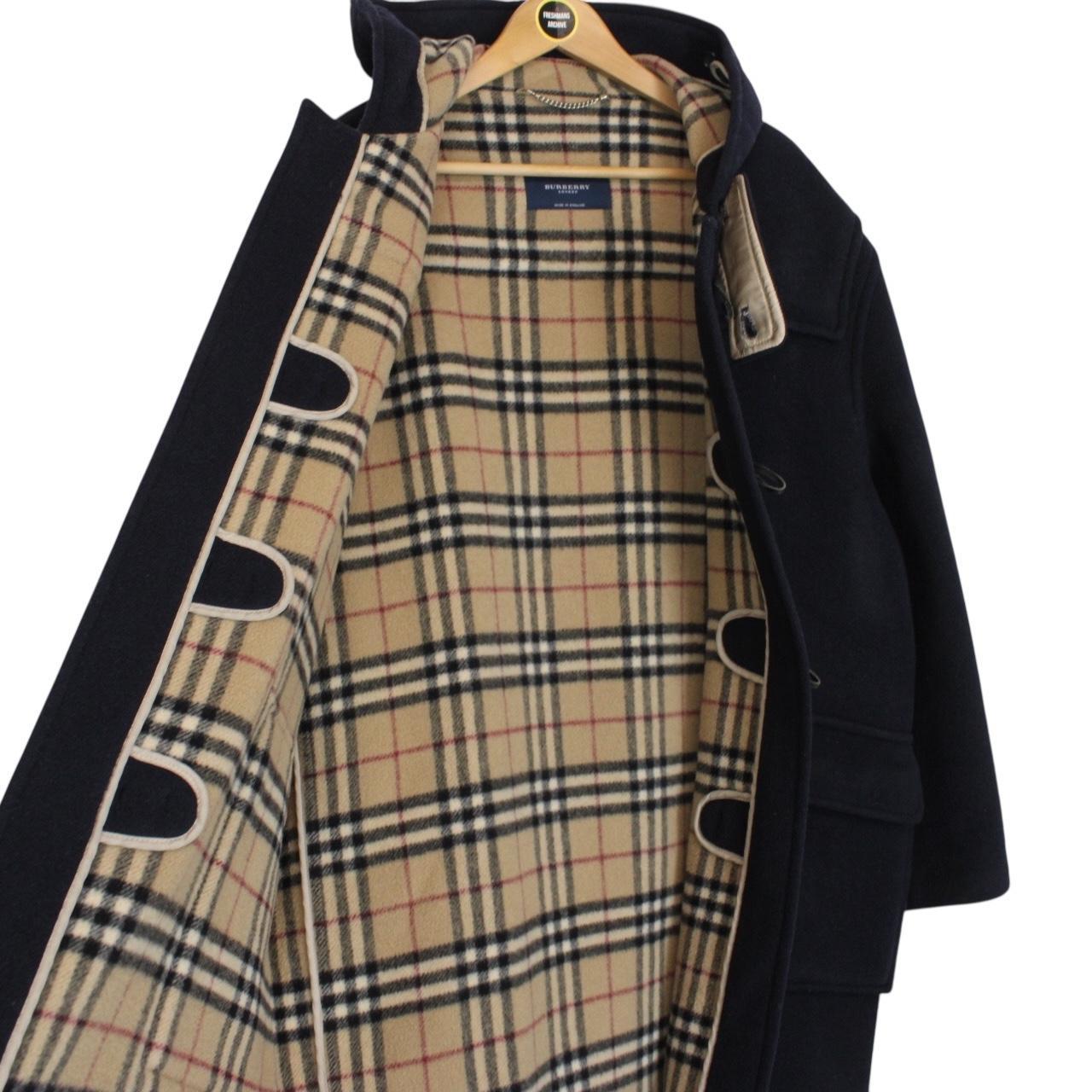 Vintage Burberry London Navy Blue Nova Check Wool Duffle Coat