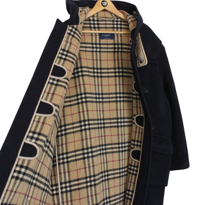 Vintage Burberry London Navy Blue Nova Check Wool Duffle Coat
