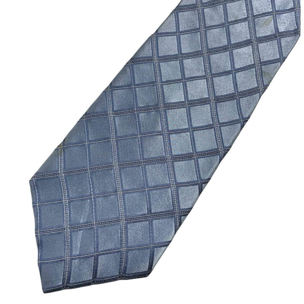 DKNY light blue silk tie with subtle sheen and vintage design.