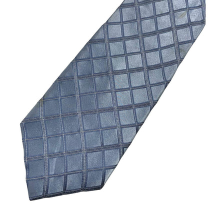 DKNY light blue silk tie with subtle sheen and vintage design.