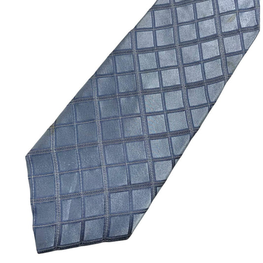 DKNY light blue silk tie with subtle sheen and vintage design.