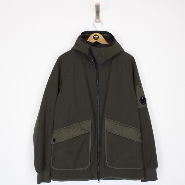 CP Company Khaki Green Teddy Fleece Lined Lens Viewer Hooded Jacket