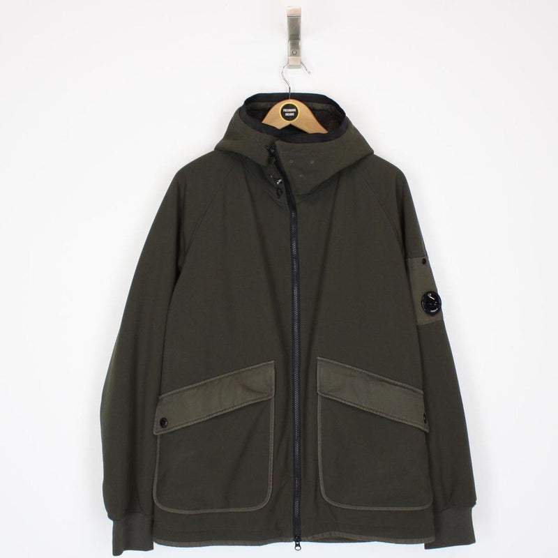 CP Company Khaki Green Teddy Fleece Lined Lens Viewer Hooded Jacket