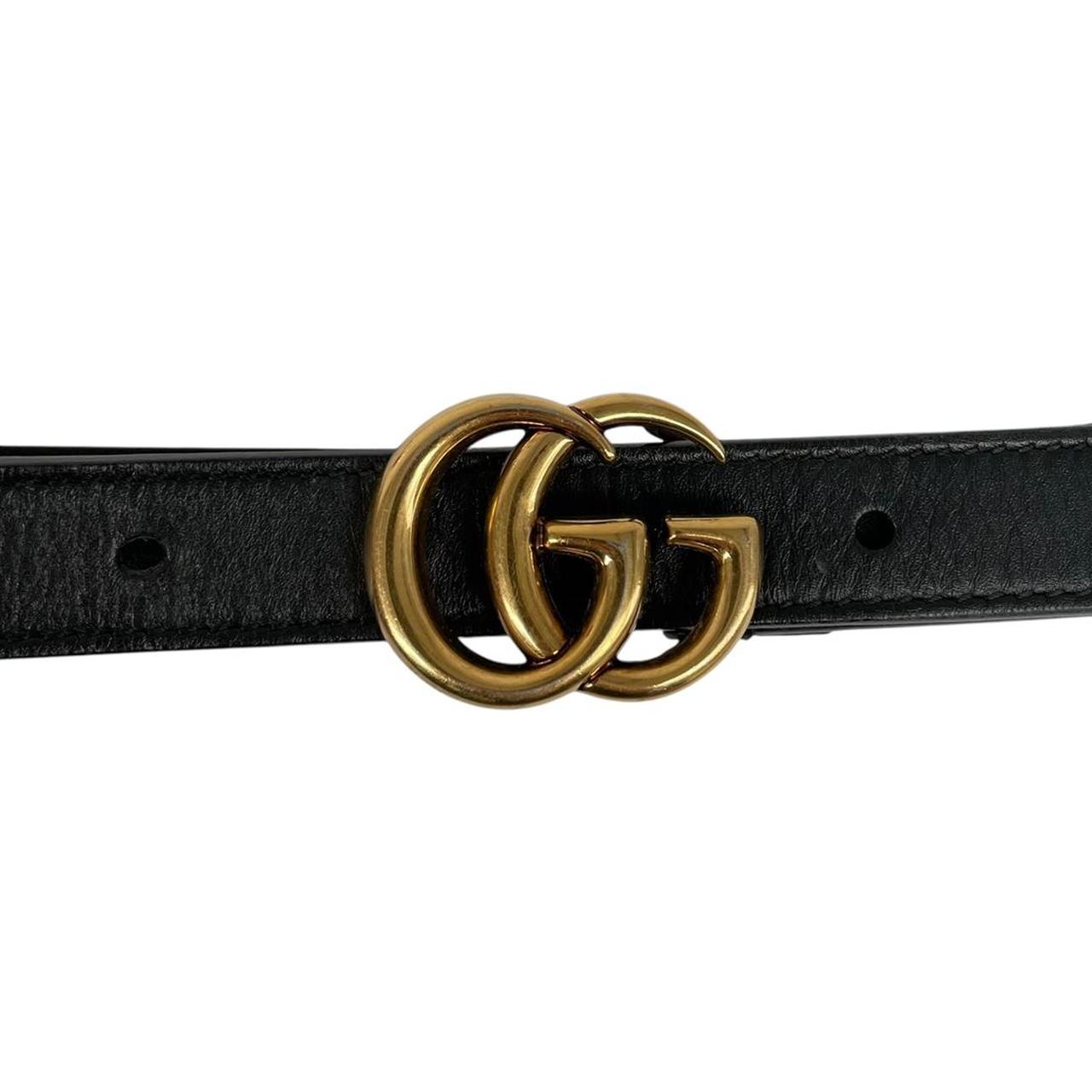 Gucci Black and Gold Marmont Thin Leather Belt with GG Buckle