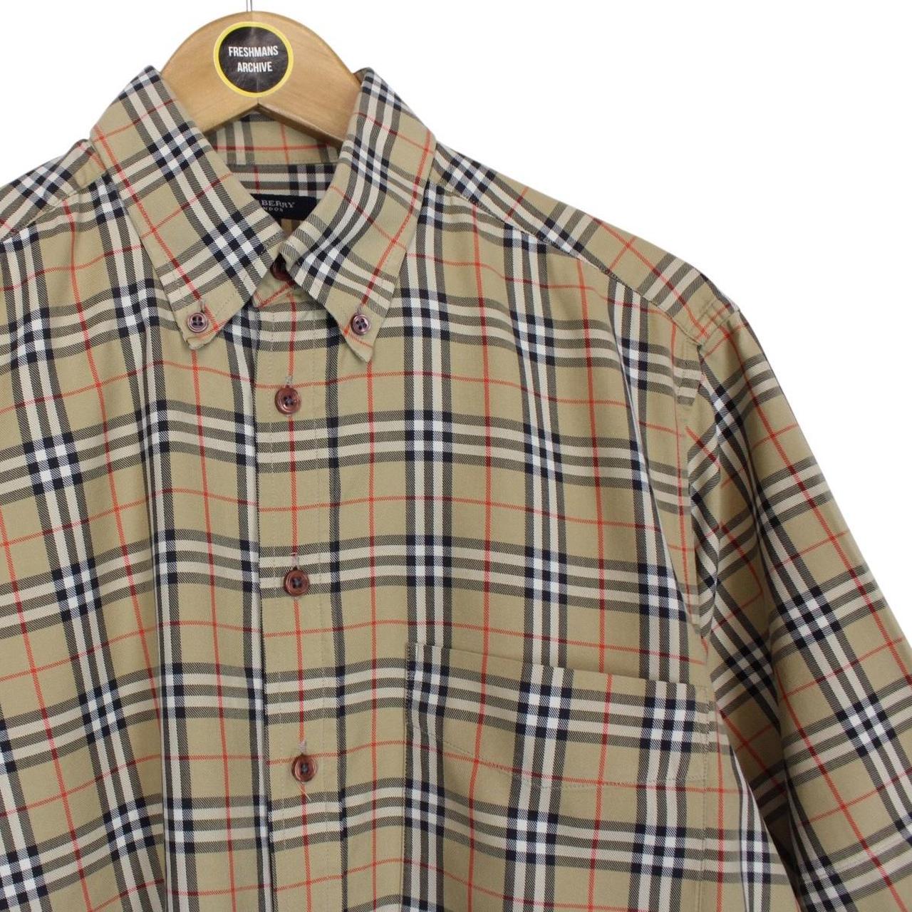 Vintage Burberry London Tan Brown Nova Check Short Sleeve Cotton Shirt