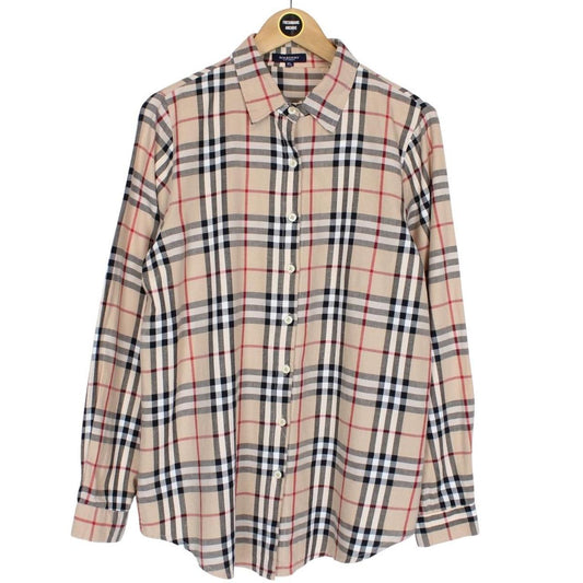 Vintage Burberry London Beige Nova Check Long Sleeve Cotton Shirt