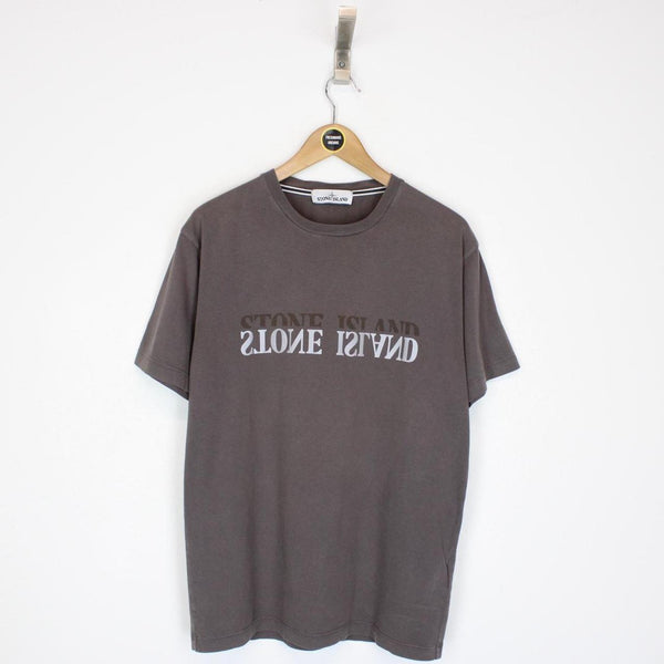 Stone Island SS 2019 Brown Short Sleeve Reflective Logo Print Cotton T-Shirt