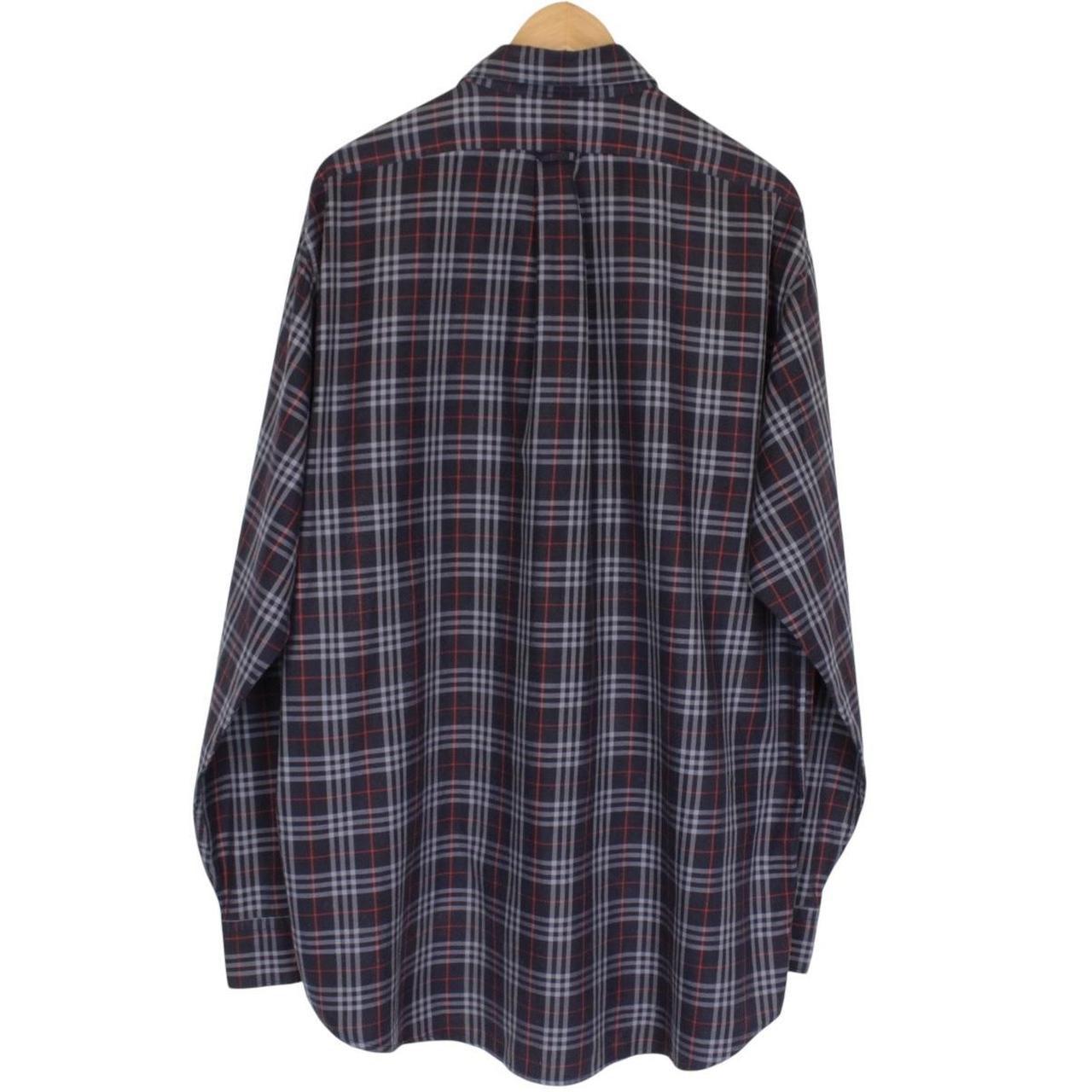 Vintage 90s Burberry Navy Blue Nova Check Long Sleeve Cotton Shirt