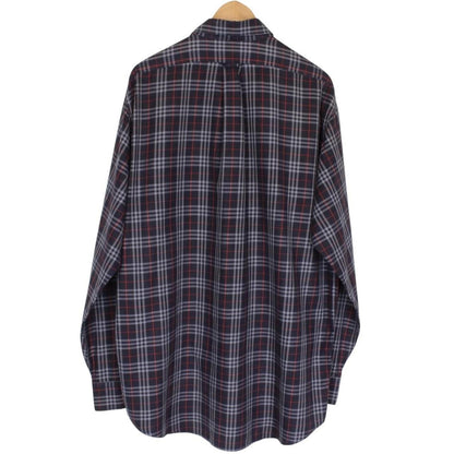 Vintage 90s Burberry Navy Blue Nova Check Long Sleeve Cotton Shirt