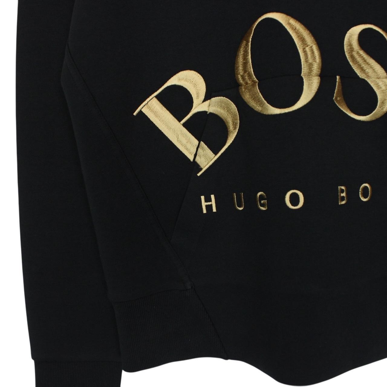 Hugo Boss Black and Gold Logo Embroidered Cotton Hoodie Jumper