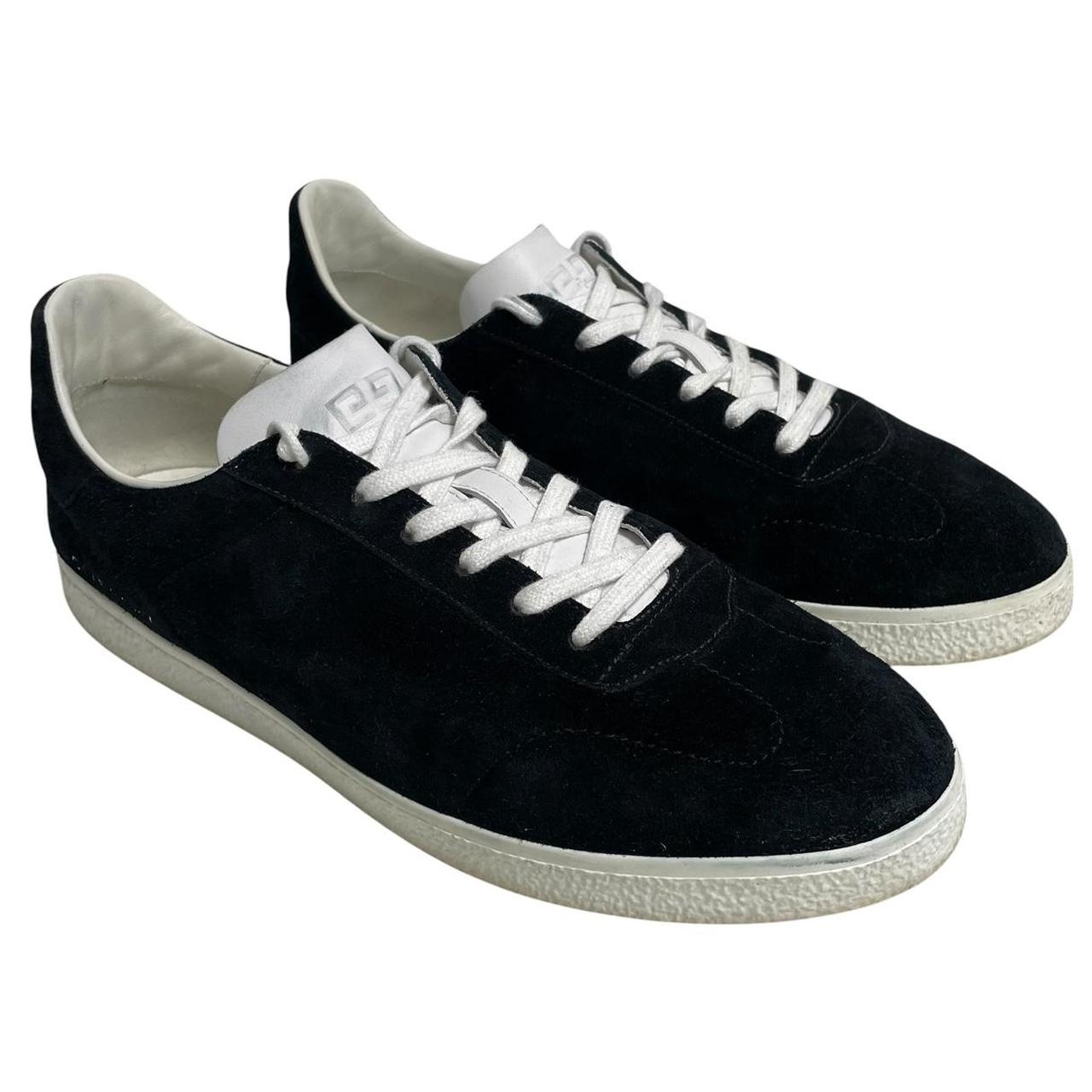 Givenchy trainers black and white suede low-top with logo detail and signs of wear.