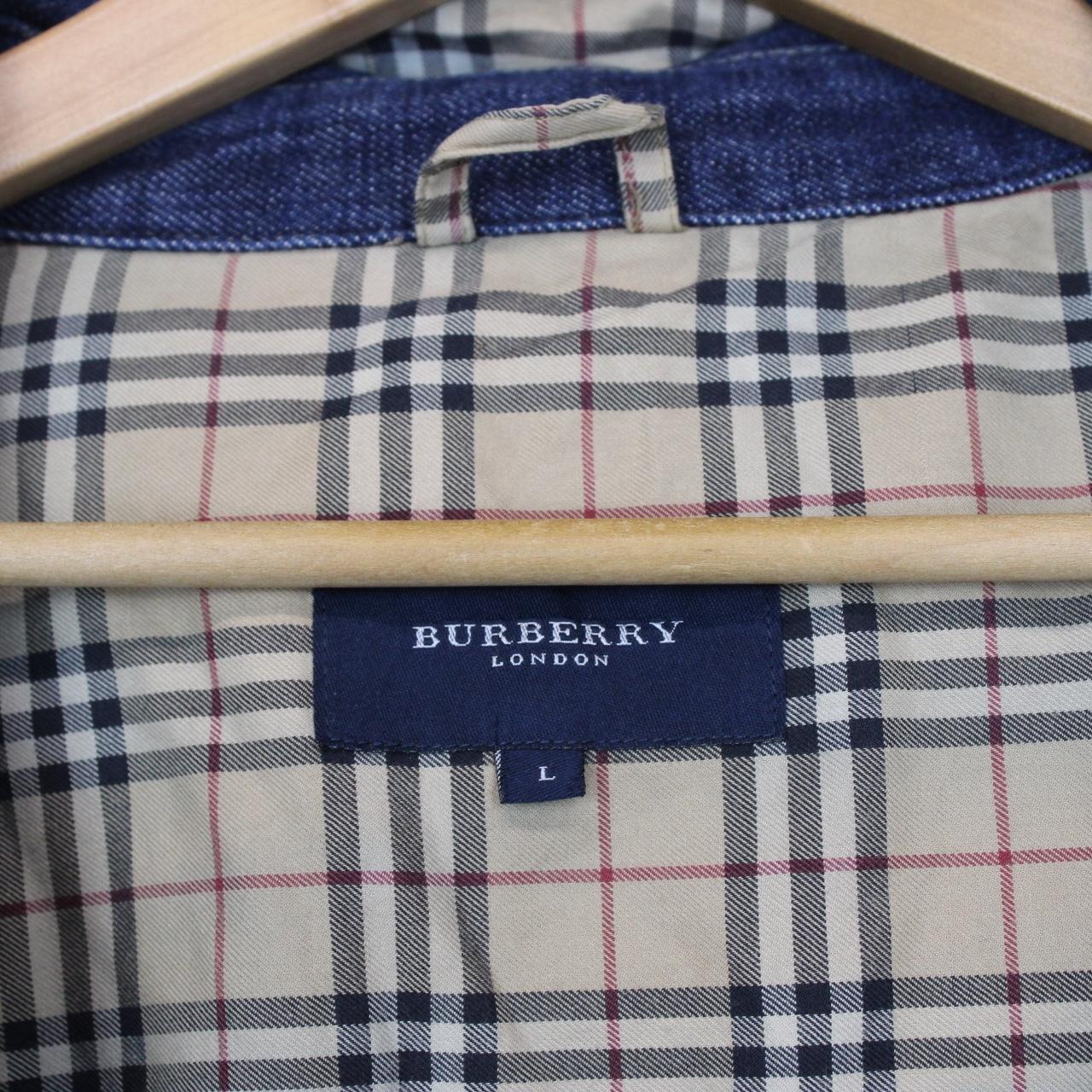 Vintage 00s Burberry London Navy Blue Nova Check Hooded Denim Coat