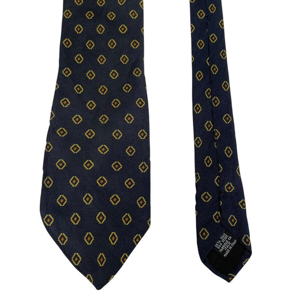Vintage Hugo Boss Navy Blue and Yellow Silk Tie