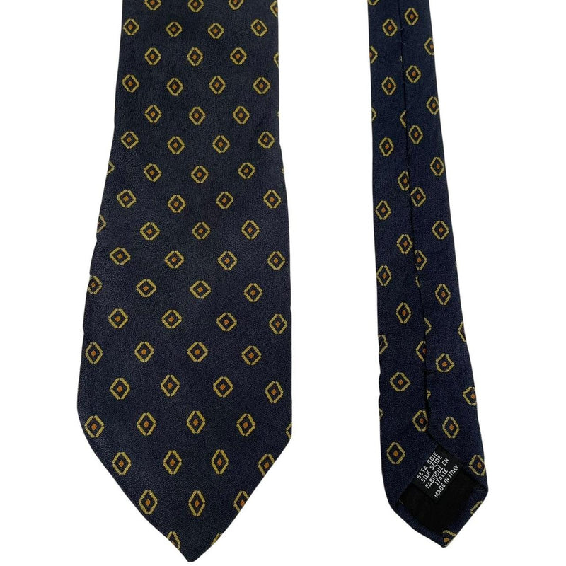 Vintage Hugo Boss Navy Blue and Yellow Silk Tie