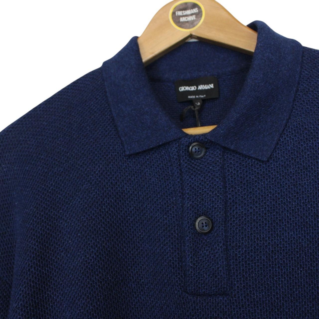 Giorgio Armani Navy Blue Wool Knit Long Sleeve 1/4 Zip Polo Shirt