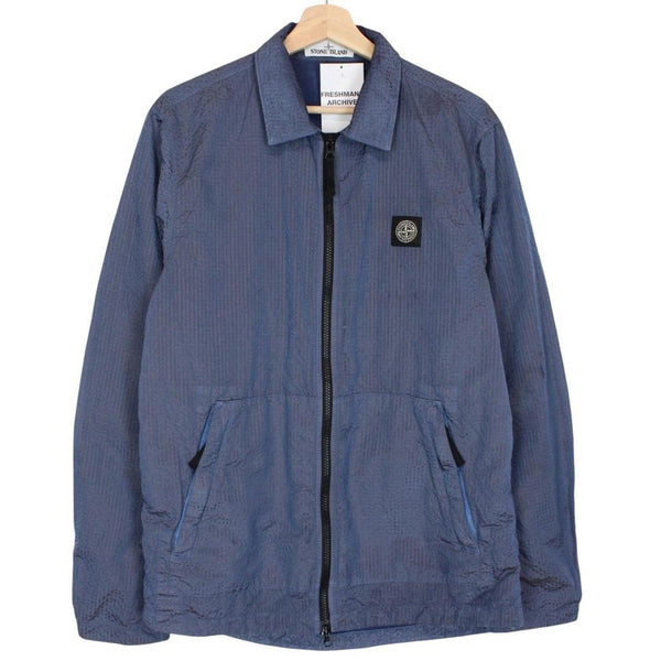 Stone Island AW 2020 Blue Seersucker Weft Nylon Metal Overshirt Jacket