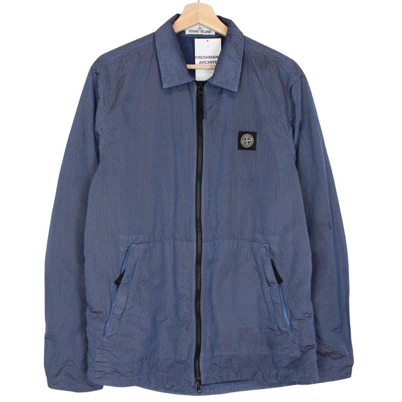Stone Island AW 2020 Blue Seersucker Weft Nylon Metal Overshirt Jacket