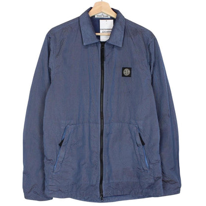 Stone Island AW 2020 Blue Seersucker Weft Nylon Metal Overshirt Jacket