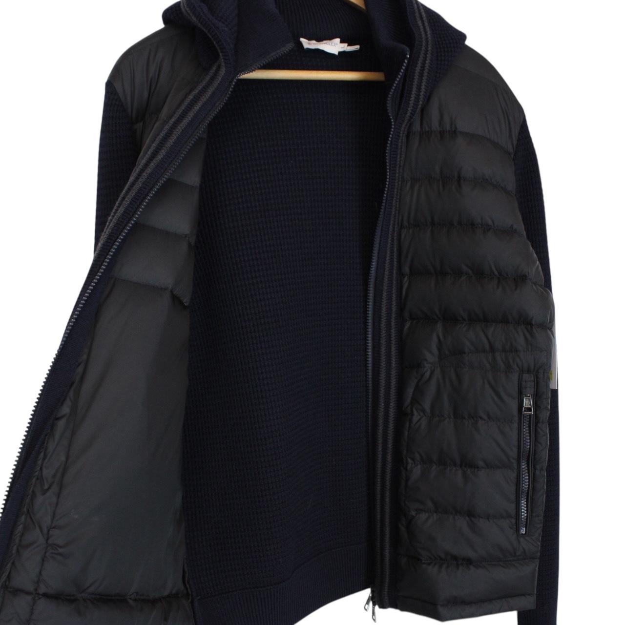 Moncler Navy Blue Wool/Nylon Hooded Maglione Tricot Cardigan Jacket